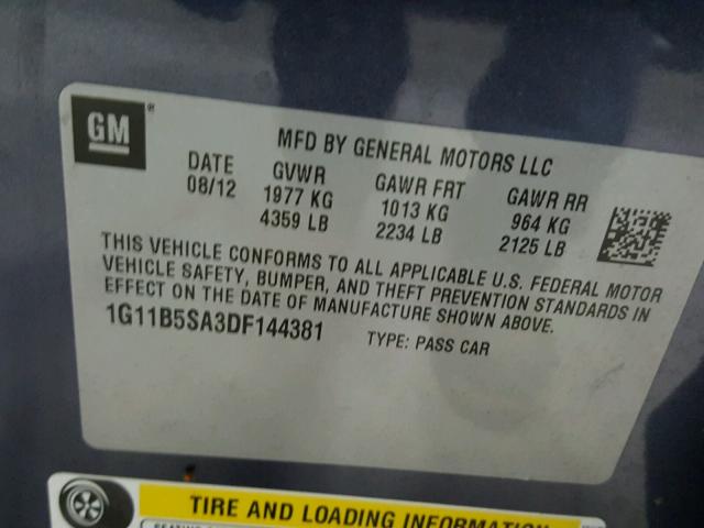 1G11B5SA3DF144381 - 2013 CHEVROLET MALIBU LS BLUE photo 10