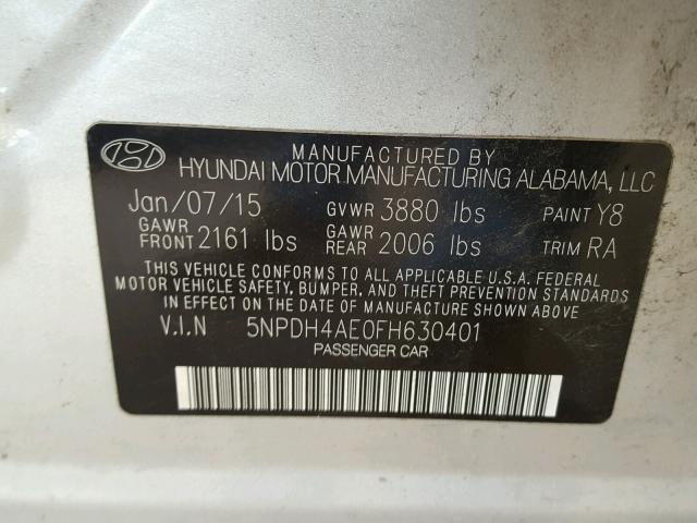 5NPDH4AE0FH630401 - 2015 HYUNDAI ELANTRA SE SILVER photo 10