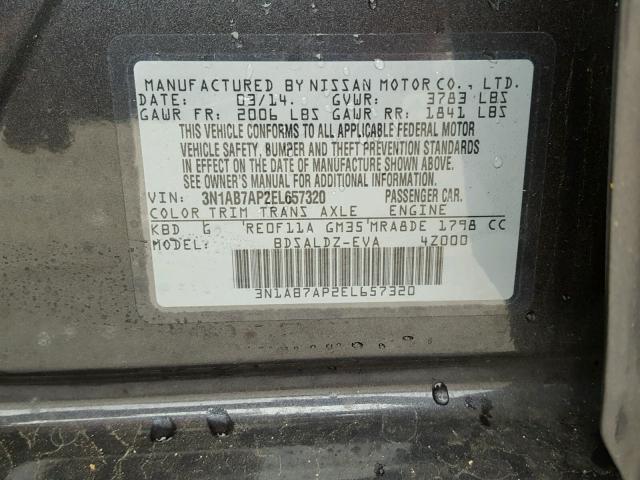 3N1AB7AP2EL657320 - 2014 NISSAN SENTRA S CHARCOAL photo 10