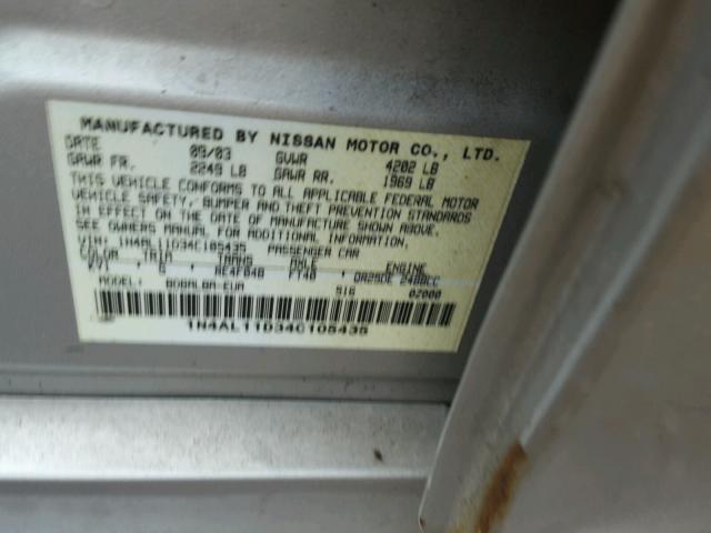 1N4AL11D34C105435 - 2004 NISSAN ALTIMA BAS SILVER photo 10