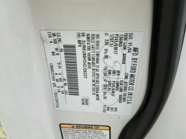 5LMEU88H54ZJ26237 - 2004 LINCOLN AVIATOR 白色 照片 10