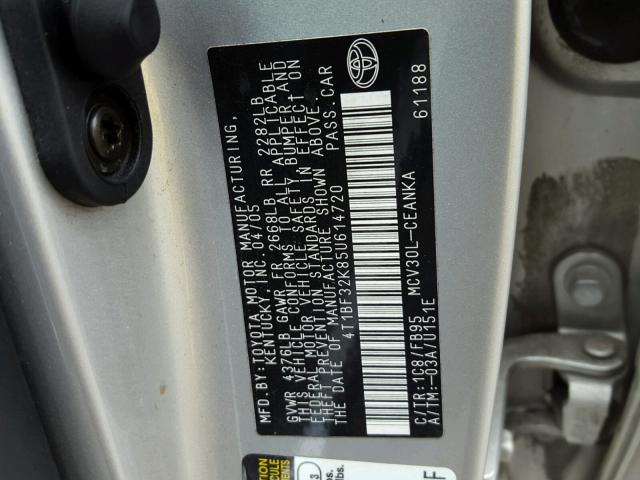 4T1BF32K85U614720 - 2005 TOYOTA CAMRY LE SILVER photo 10