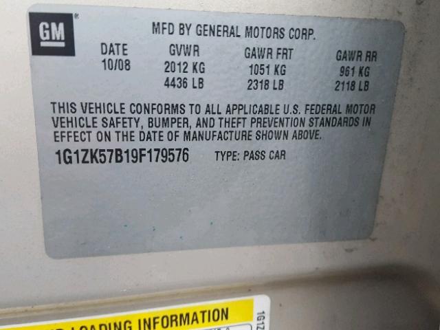 1G1ZK57B19F179576 - 2009 CHEVROLET MALIBU LTZ 棕色 照片 10