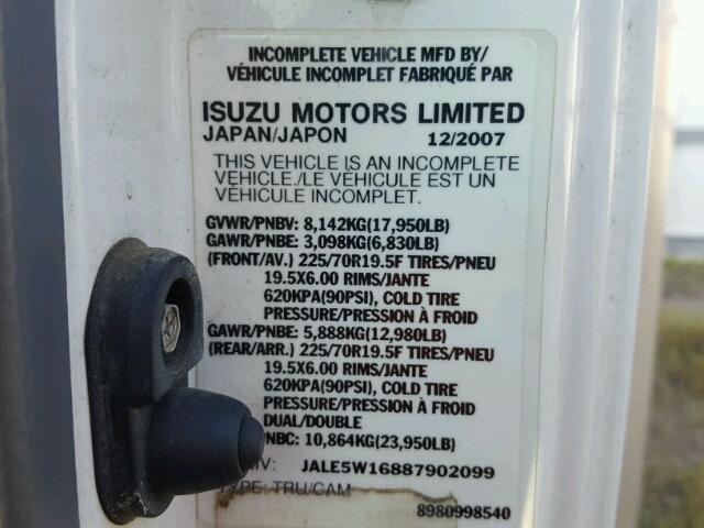 JALE5W16887902099 - 2008 ISUZU NQR WHITE photo 10