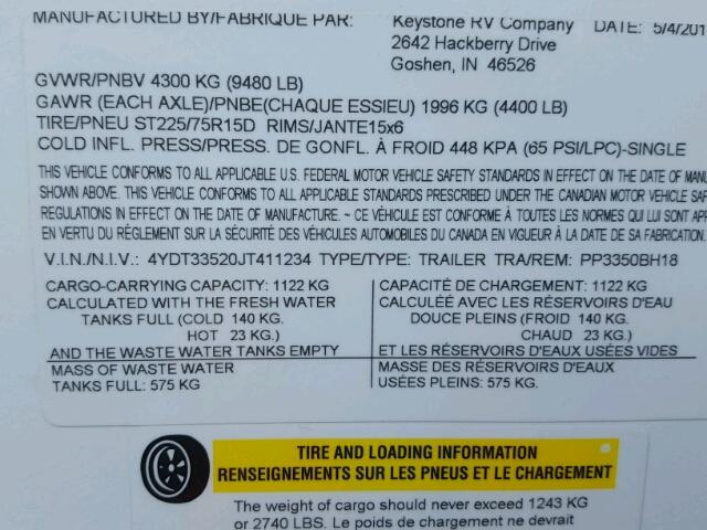 4YDT33520JT411234 - 2018 KEYSTONE PASSPORT WHITE photo 10