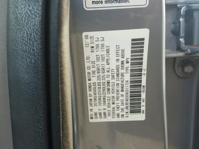 JHLRE48309C011724 - 2009 HONDA CR-V LX BLUE photo 10