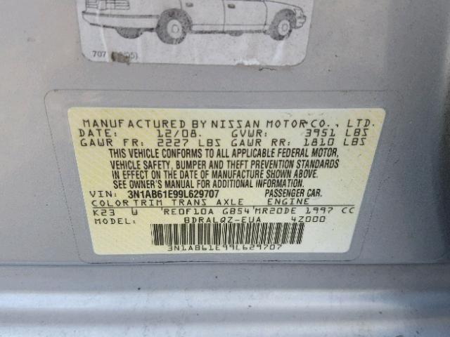 3N1AB61E99L629707 - 2009 NISSAN SENTRA 2.0 SILVER photo 10