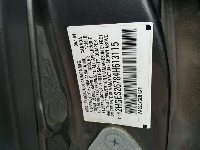 2HGES26784H613115 - 2004 HONDA CIVIC EX GRAY photo 10