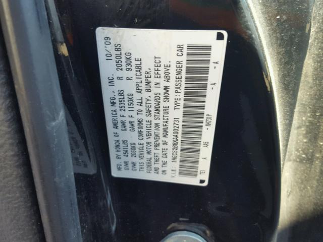 1HGCS2B8XAA002731 - 2010 HONDA ACCORD EXL BLACK photo 10