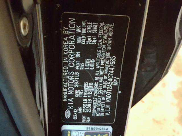 KNDJT2A54C7447685 - 2012 KIA SOUL BLACK photo 10