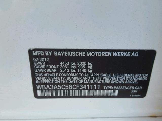 WBA3A5C56CF341111 - 2012 BMW 328 I WHITE photo 10