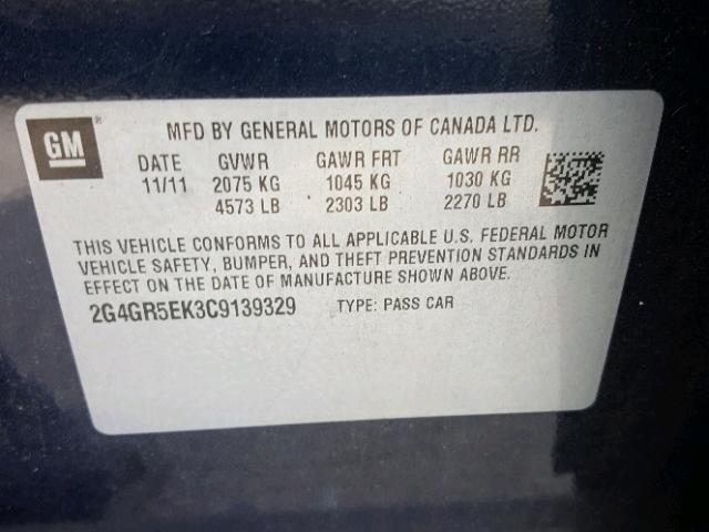 2G4GR5EK3C9139329 - 2012 BUICK REGAL 蓝色 照片 10