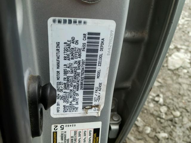 1NXBR32E78Z947397 - 2008 TOYOTA COROLLA CE GRAY photo 10