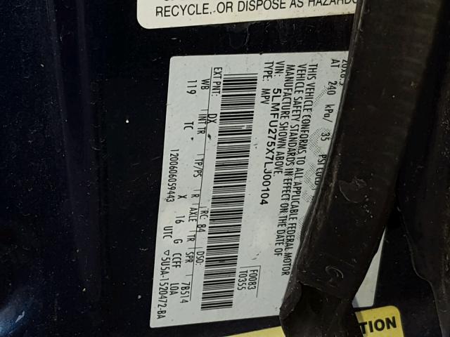 5LMFU275X7LJ00104 - 2007 LINCOLN NAVIGATOR 蓝色 照片 10