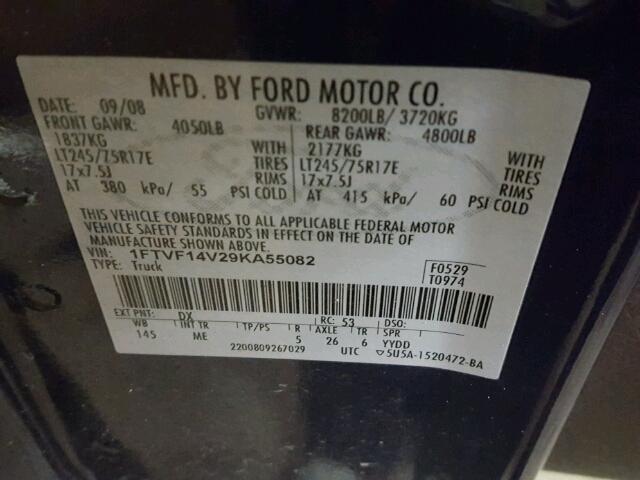 1FTVF14V29KA55082 - 2009 FORD F150 BLUE photo 10