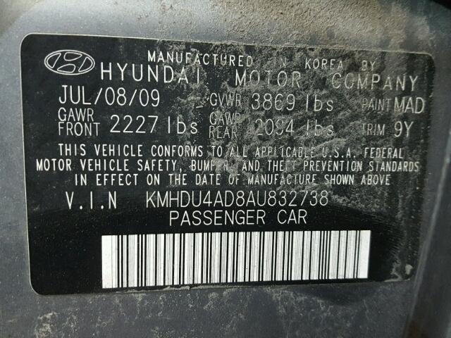 KMHDU4AD8AU832738 - 2010 HYUNDAI ELANTRA BL GRAY photo 10