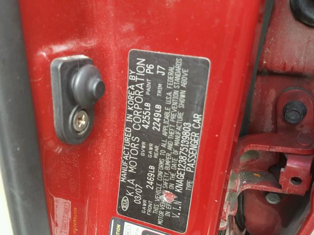 KNAGE123875139803 - 2007 KIA OPTIMA RED photo 10