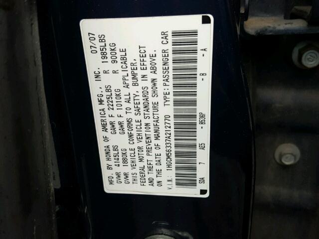 1HGCM56337A212770 - 2007 HONDA ACCORD SE BLUE photo 10