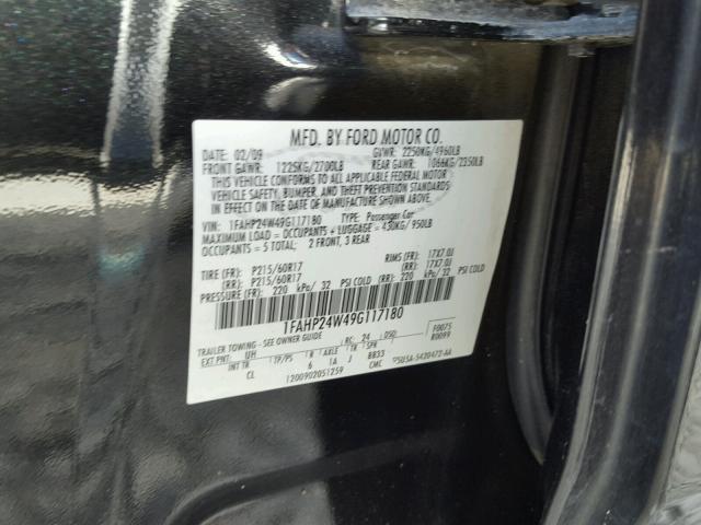 1FAHP24W49G117180 - 2009 FORD TAURUS BLACK photo 10