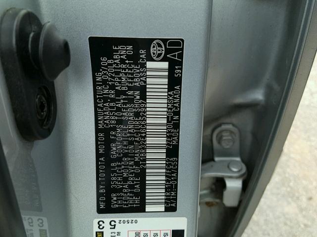 2T1BR32E46C652997 - 2006 TOYOTA COROLLA CE SILVER photo 10