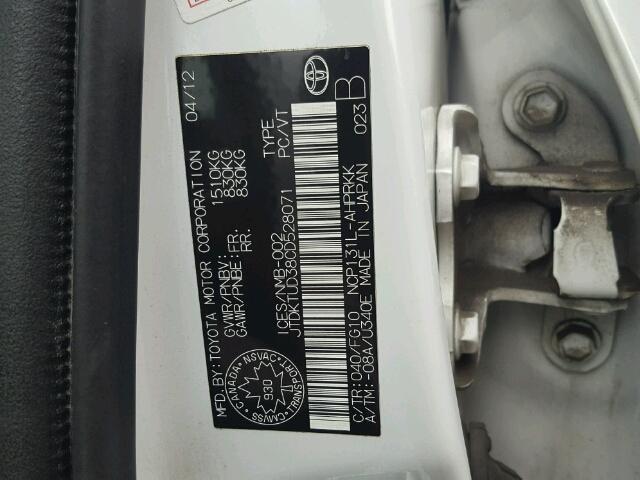 JTDKTUD38CD528071 - 2012 TOYOTA YARIS WHITE photo 10