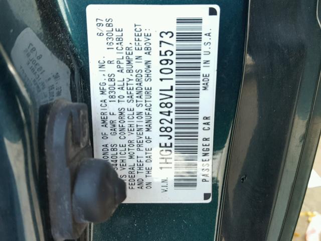 1HGEJ8248VL109573 - 1997 HONDA CIVIC EX მწვანე ფოტო 10