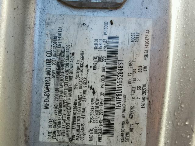 1FATP8UH5G5284851 - 2016 FORD MUSTANG SILVER photo 10