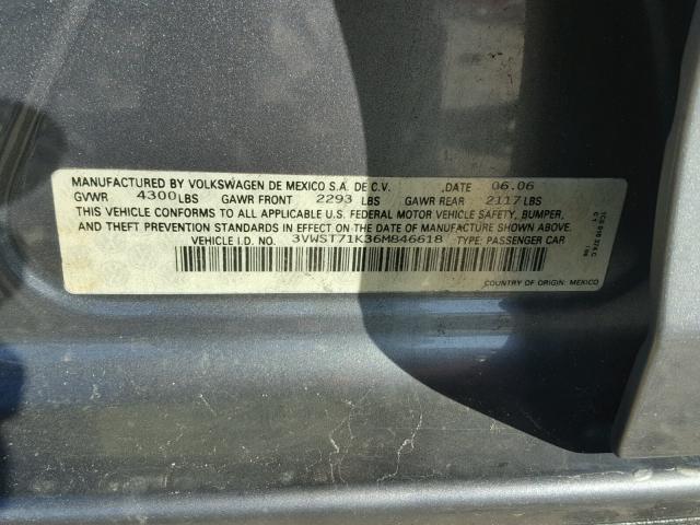 3VWST71K36M846618 - 2006 VOLKSWAGEN JETTA GRAY photo 10