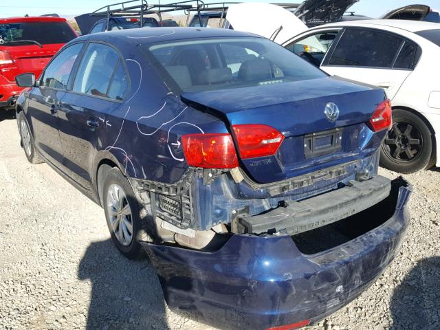 3VW2K7AJ7EM335910 - 2014 VOLKSWAGEN JETTA BASE BLUE photo 3