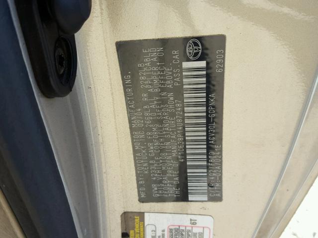 4T1CE38P14U872487 - 2004 TOYOTA CAMRY SOLA GOLD photo 10