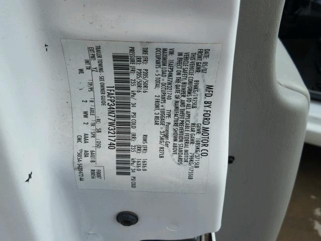 1FAFP34N77W321740 - 2007 FORD FOCUS ZX4 WHITE photo 10