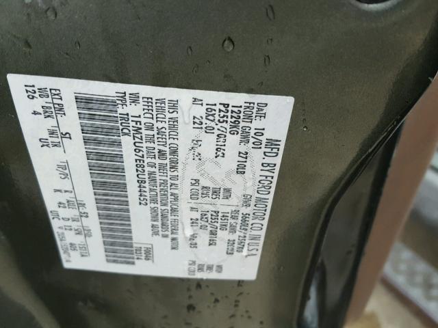 1FMZU67E82UB44452 - 2002 FORD EXPLORER S GREEN photo 10