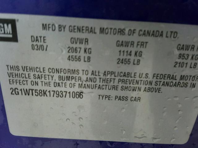 2G1WT58K179371066 - 2007 CHEVROLET IMPALA LT BLUE photo 10