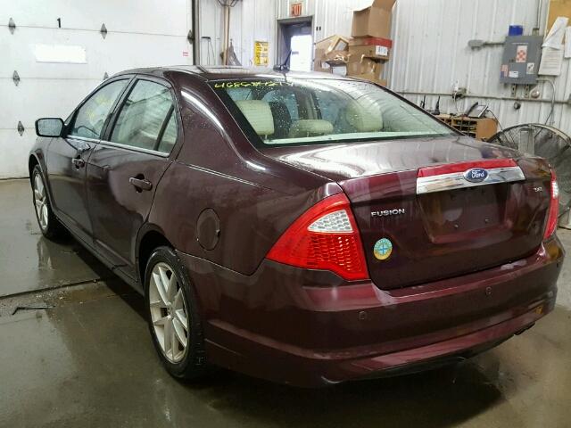 3FAHP0JA4BR334353 - 2011 FORD FUSION SEL MAROON photo 3