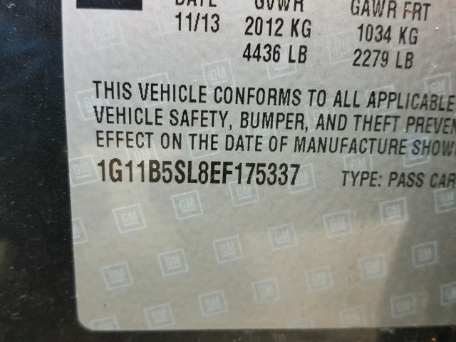 1G11B5SL8EF175337 - 2014 CHEVROLET MALIBU LS GRAY photo 10