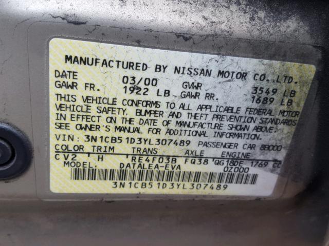 3N1CB51D3YL307489 - 2000 NISSAN SENTRA BAS GOLD photo 10