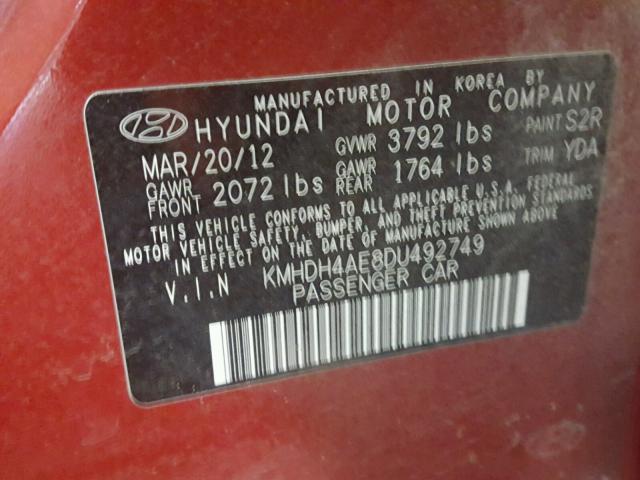 KMHDH4AE8DU492749 - 2013 HYUNDAI ELANTRA GL RED photo 10