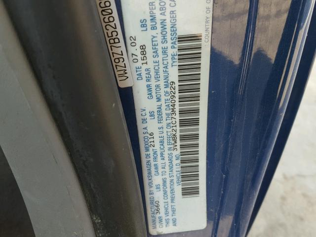 3VWBK21C73M409229 - 2003 VOLKSWAGEN NEW BEETLE 蓝色 照片 10