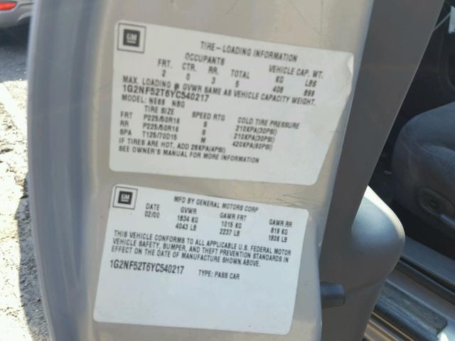 1G2NF52T6YC540217 - 2000 PONTIAC GRAND AM S SILVER photo 10