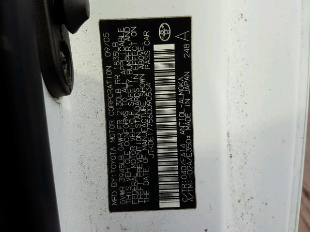 JTKDE177560090534 - 2006 TOYOTA SCION TC 白色 照片 10