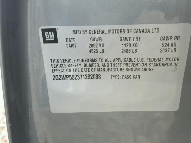 2G2WP552371232088 - 2007 PONTIAC GRAND PRIX GRAY photo 10