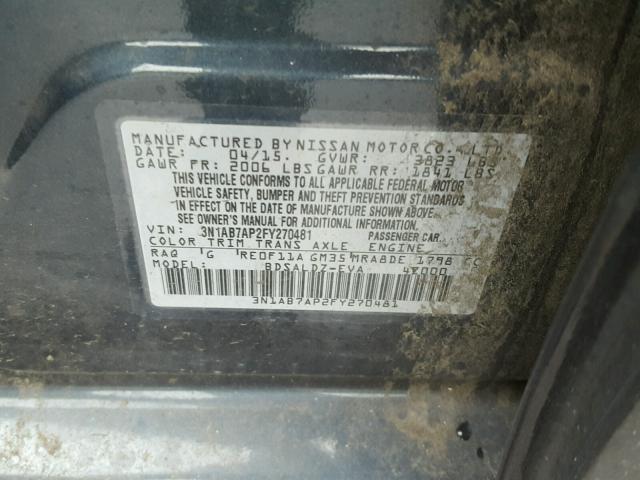 3N1AB7AP2FY270481 - 2015 NISSAN SENTRA S GRAY photo 10