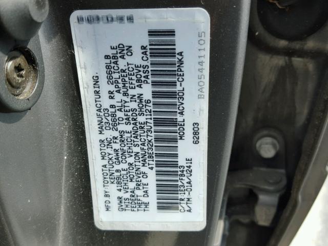 4T1BE32K73U711276 - 2003 TOYOTA CAMRY LE CHARCOAL photo 10