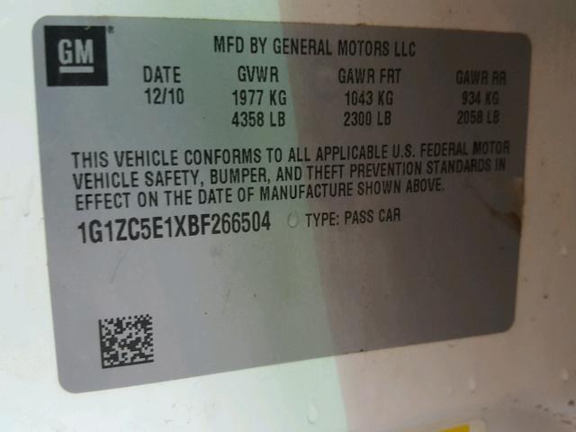 1G1ZC5E1XBF266504 - 2011 CHEVROLET MALIBU 1LT თეთრი ფოტო 10