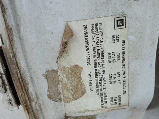 2G1WL52MXW1106086 - 1998 CHEVROLET LUMINA BAS თეთრი ფოტო 10