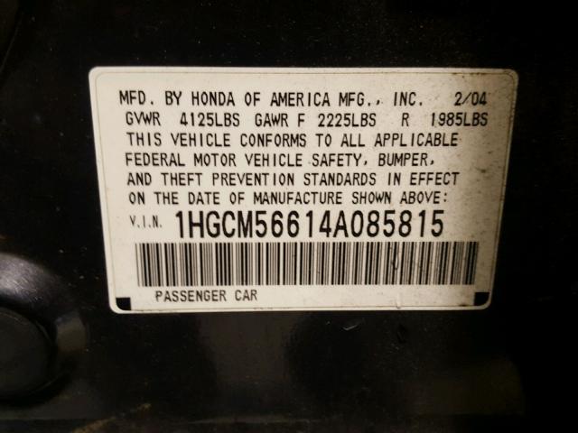 1HGCM56614A085815 - 2004 HONDA ACCORD EX GRAY photo 10