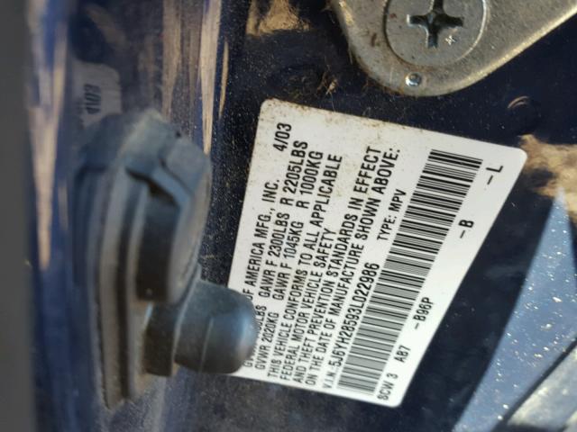 5J6YH28593L022986 - 2003 HONDA ELEMENT EX BLUE photo 10