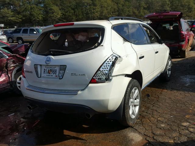 JN8AZ08W97W612681 - 2007 NISSAN MURANO SL WHITE photo 4