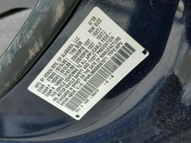 5FNRL38668B067871 - 2008 HONDA ODYSSEY EX BLUE photo 10