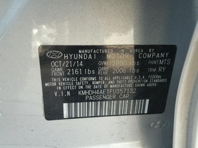 KMHDH4AE1FU357132 - 2015 HYUNDAI ELANTRA SE SILVER photo 10